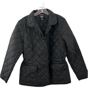 Gap Black Quilted Button Front Waist Drawstring Jacket Size XL